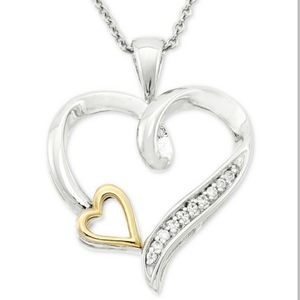 Diamond Accent Double Heart Pendant Necklace in Sterling Silver and 10k Gold